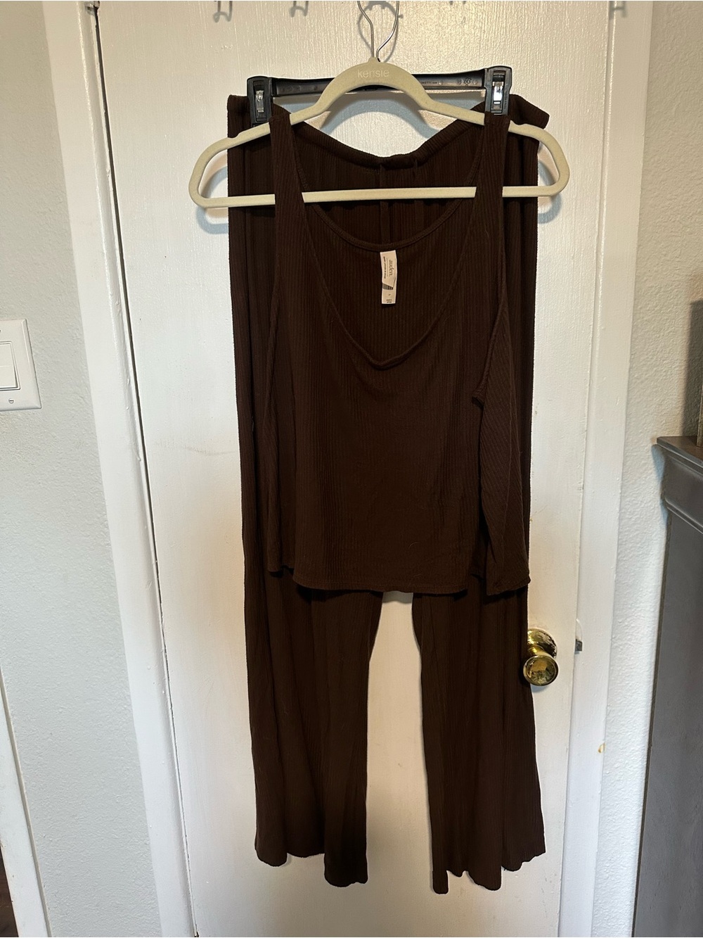 Auden Brown Ribbed Tank and Wide-Leg Pant Set